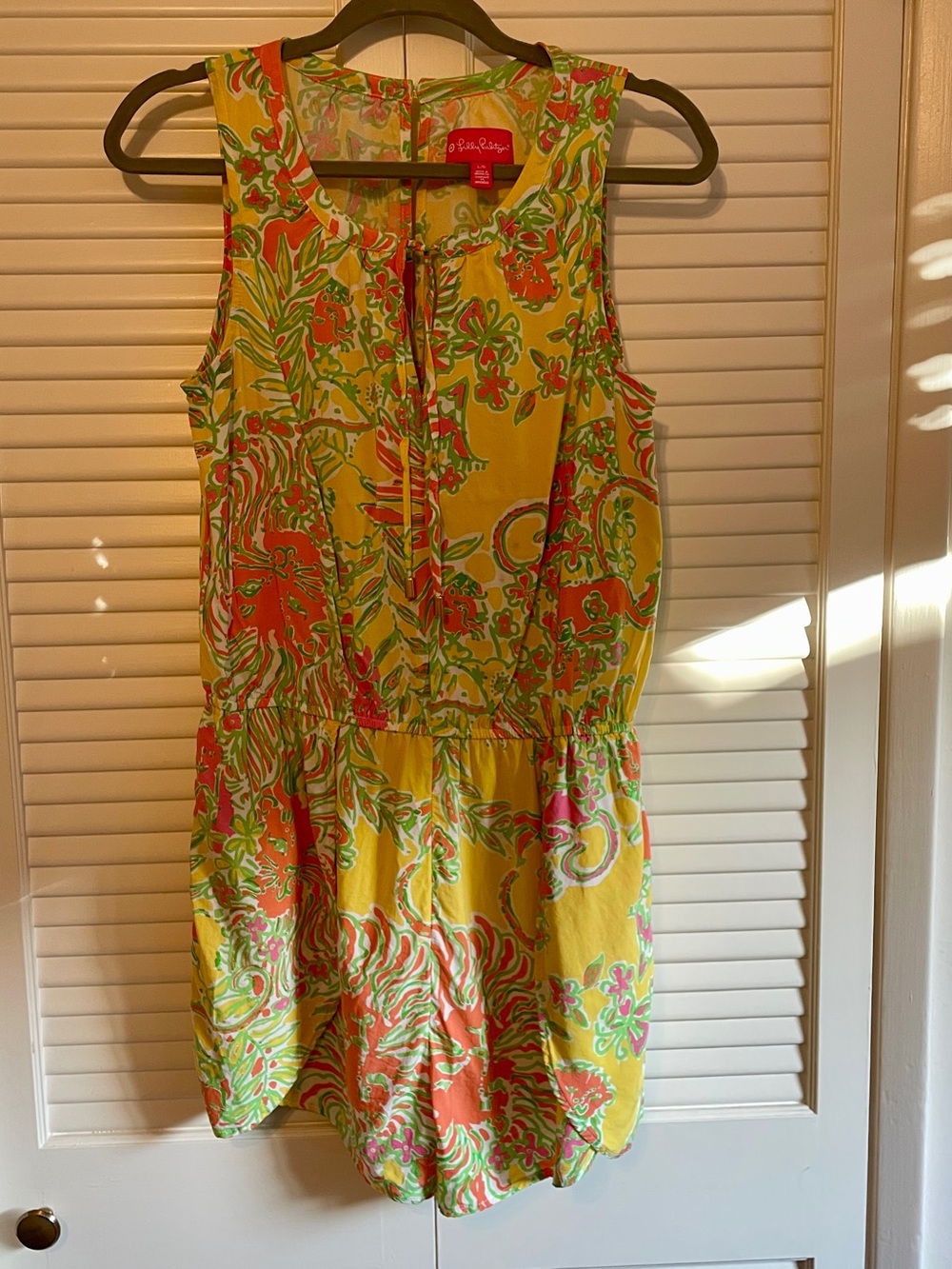 Lilly Pulitzer Yellow Floral Sleeveless Romper with Orange & Green Print